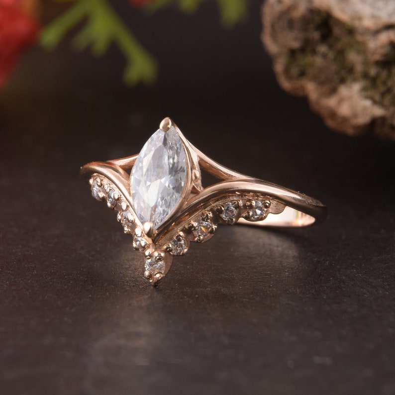 14k rose gold art deco womens engagement ring Antique style | Etsy