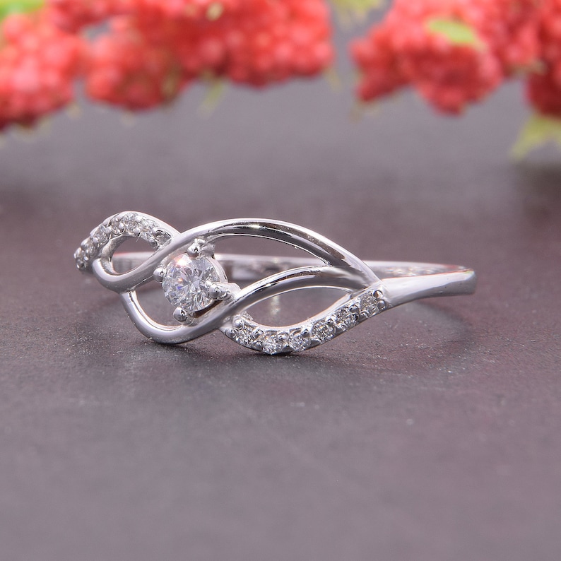 Gold ring for her Elegant ring Women ring gold Multistone ring Tiny ring gold White gold ring Twist ring,Cz ring gold,White stone ring