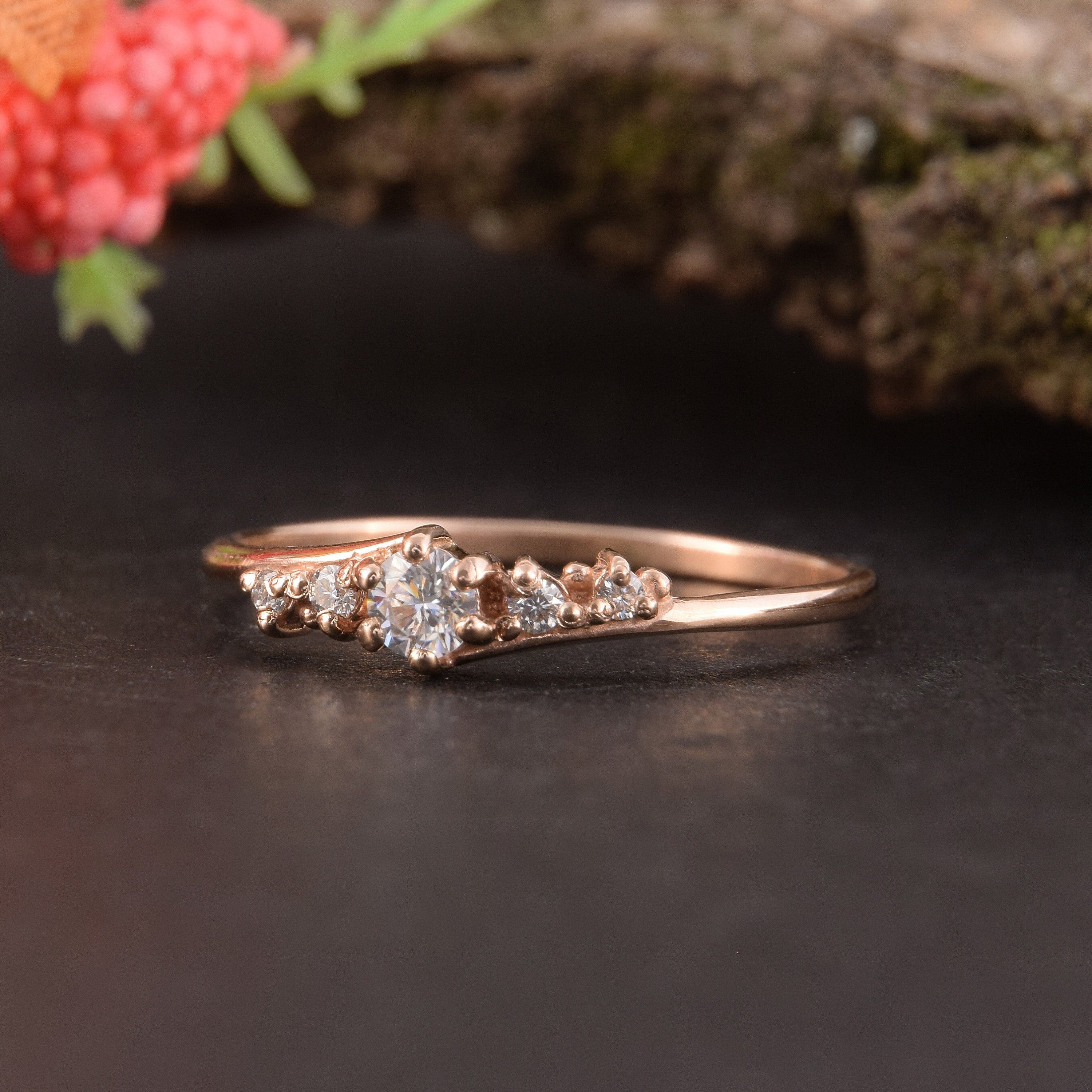 Dainty 14K Rose Gold CZ Promise Ring for Her, Minimalist Cubic Zirconia ...