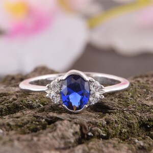 Promise ring for her, Sapphire ring silver, Blue stone ring, Oval cut ring, Art deco ring, Antique ring, Unique silver ring, Elegant ring