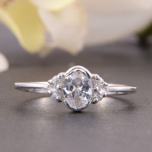 Dainty & simple 925 sterling silver art nouveau promise ring for her, Unique vintage style art deco oval cut white cz womens engagement ring