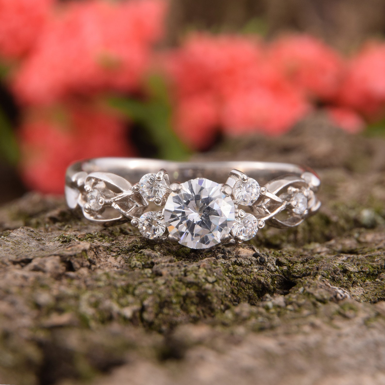 Unique Sterling Silver Art Deco Engagement Ring, Dainty Celtic Style ...