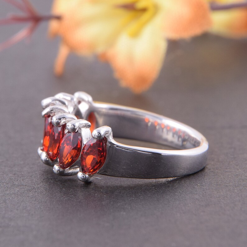 Red stone ring Garnet ring band Anniversary ring Marquise ring Garnet ring January birthstone Silver garnet ring Red gemstone ring