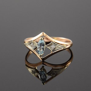 Art deco ring, Topaz ring, Gemstone ring, Geometric ring, Promise ring, Antique ring, Birthstone ring, Marquise ring, Rose gold ring image 2