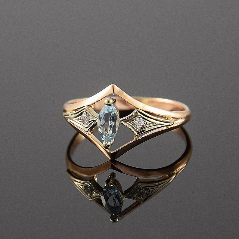 Art deco ring, Topaz ring, Gemstone ring, Geometric ring, Promise ring, Antique ring, Birthstone ring, Marquise ring, Rose gold ring image 2
