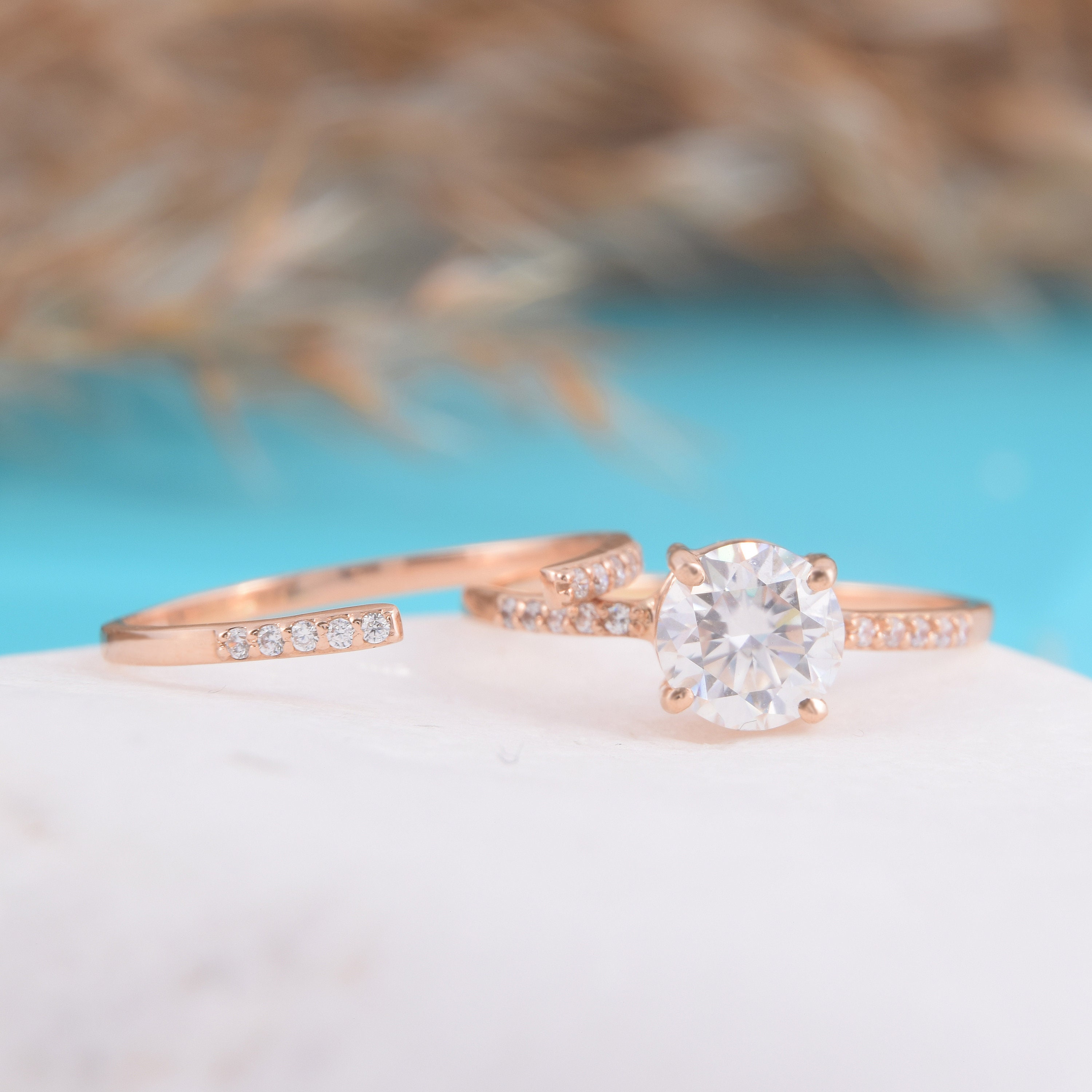 Promise rings set for her Dainty 14k rose gold round cz Etsy