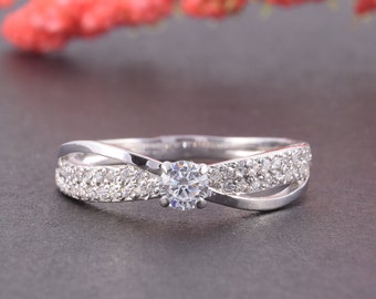 Anillo de promesa retorcido de plata de ley 925 único para ella, anillo de compromiso cz blanco para mujer delicado y elegante, regalo de anillo de aniversario para mujeres