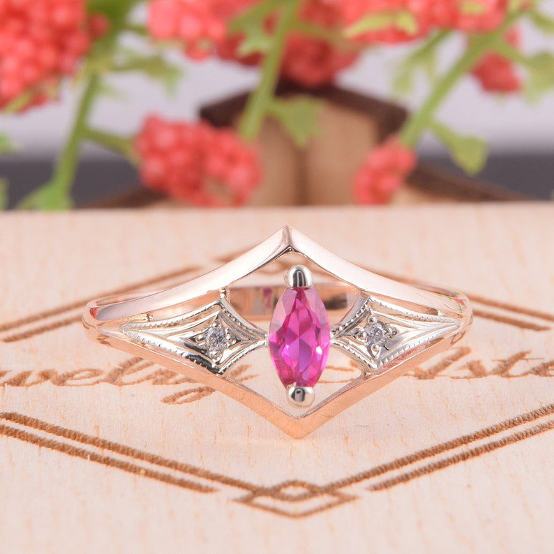 Women ring gold Rose gold ring Ruby promise ring Marquise ring 14k ruby ring Art deco ring Ruby ring gold Promise ring gold