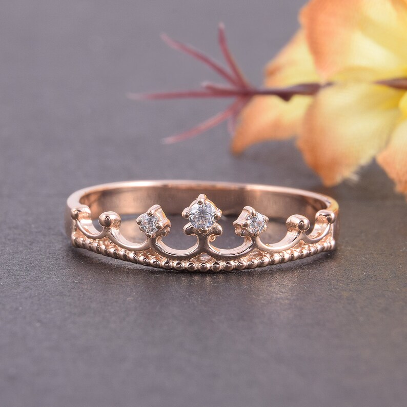Crown ring, Rose gold ring, Anniversary ring, Promise ring gold, Anniversary gift, Gold crown ring, Victorian ring, Promise ring women image 3