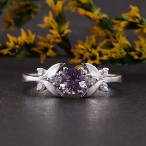 Womens amethyst engagement ring, Silver amethyst ring, Sterling silver engagement ring, Amethyst promise ring, Flower promise ring