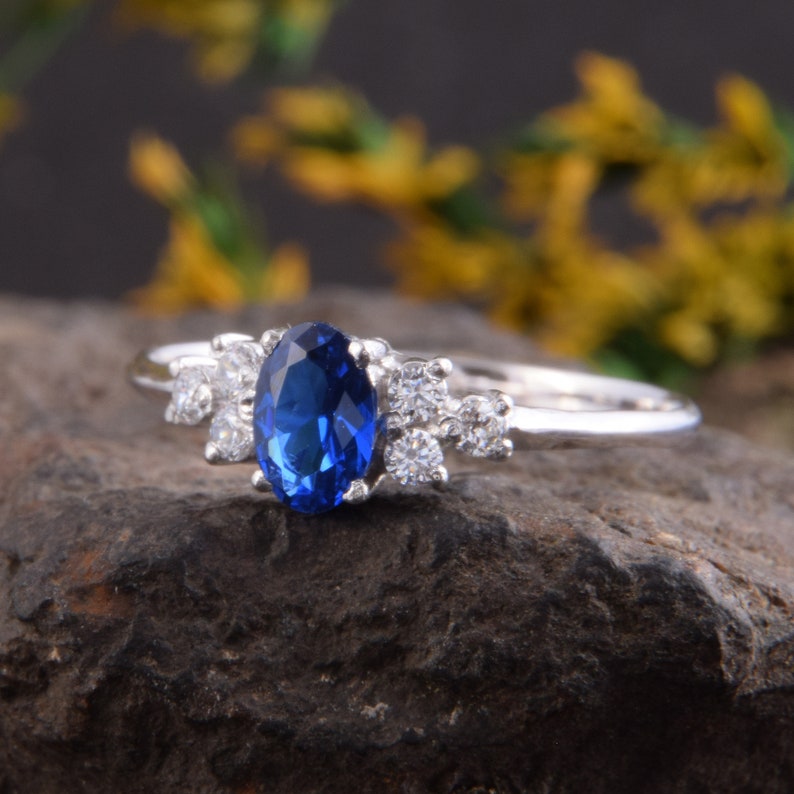 Dainty Silver Blue Sapphire Promise Ring for Her Unique Art Etsy