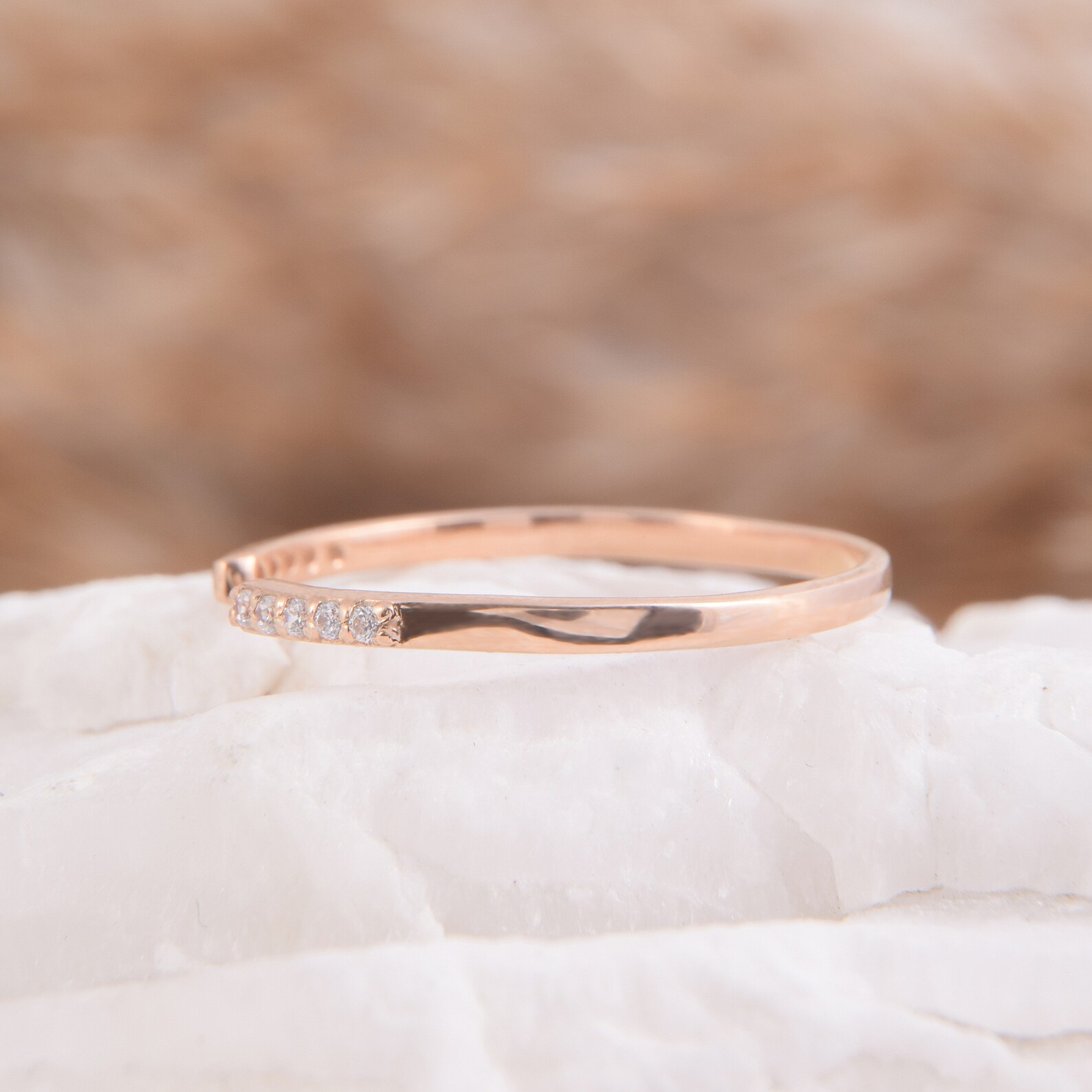 Small & Dainty Womens 14k Rose Gold Stacking Wedding Band, Thin Tiny Small & Dainty Womens 14k Rose Gold Stacking Wedding Band, Thin Tiny