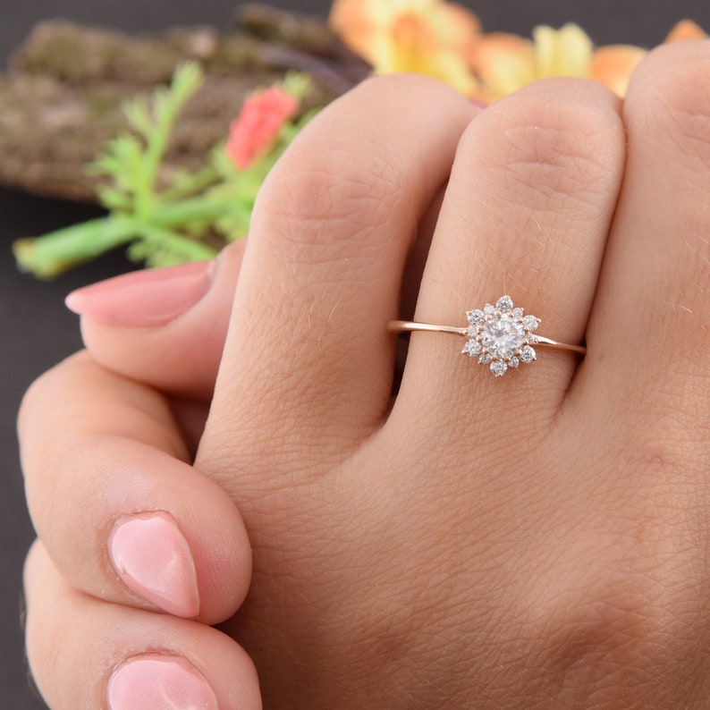 14k Rose Gold Minimalist Engagement Ring Art Deco Engagement Etsy