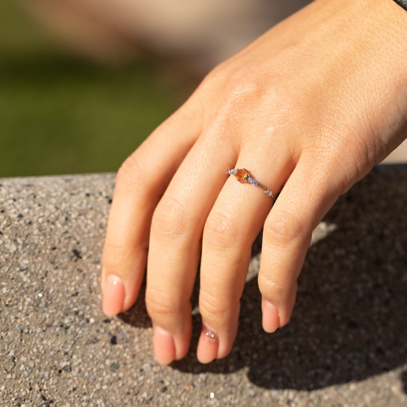 Unique sunstone promise ring for her, Dainty minimalist sunstone engagement ring, Sunstone anniversary bridal ring, Custom birthstone ring image 6