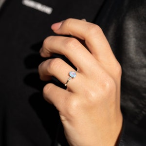 Unique moonstone engagement ring silver, Women oval moonstone promise ring, Dainty minimalist moonstone ring, Anniversary gemstone ring gift