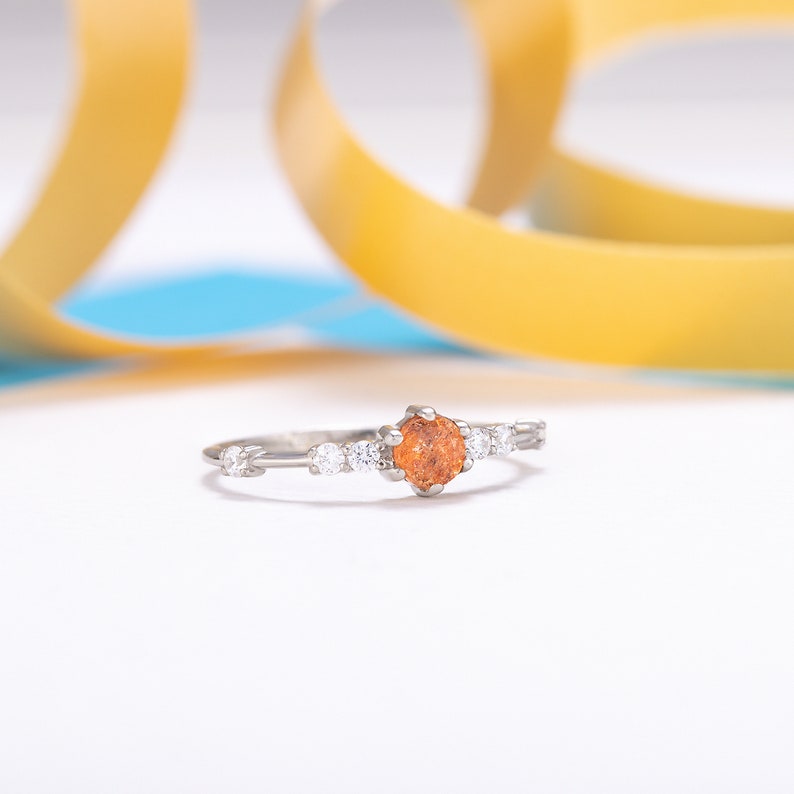 Unique sunstone promise ring for her, Dainty minimalist sunstone engagement ring, Sunstone anniversary bridal ring, Custom birthstone ring image 4