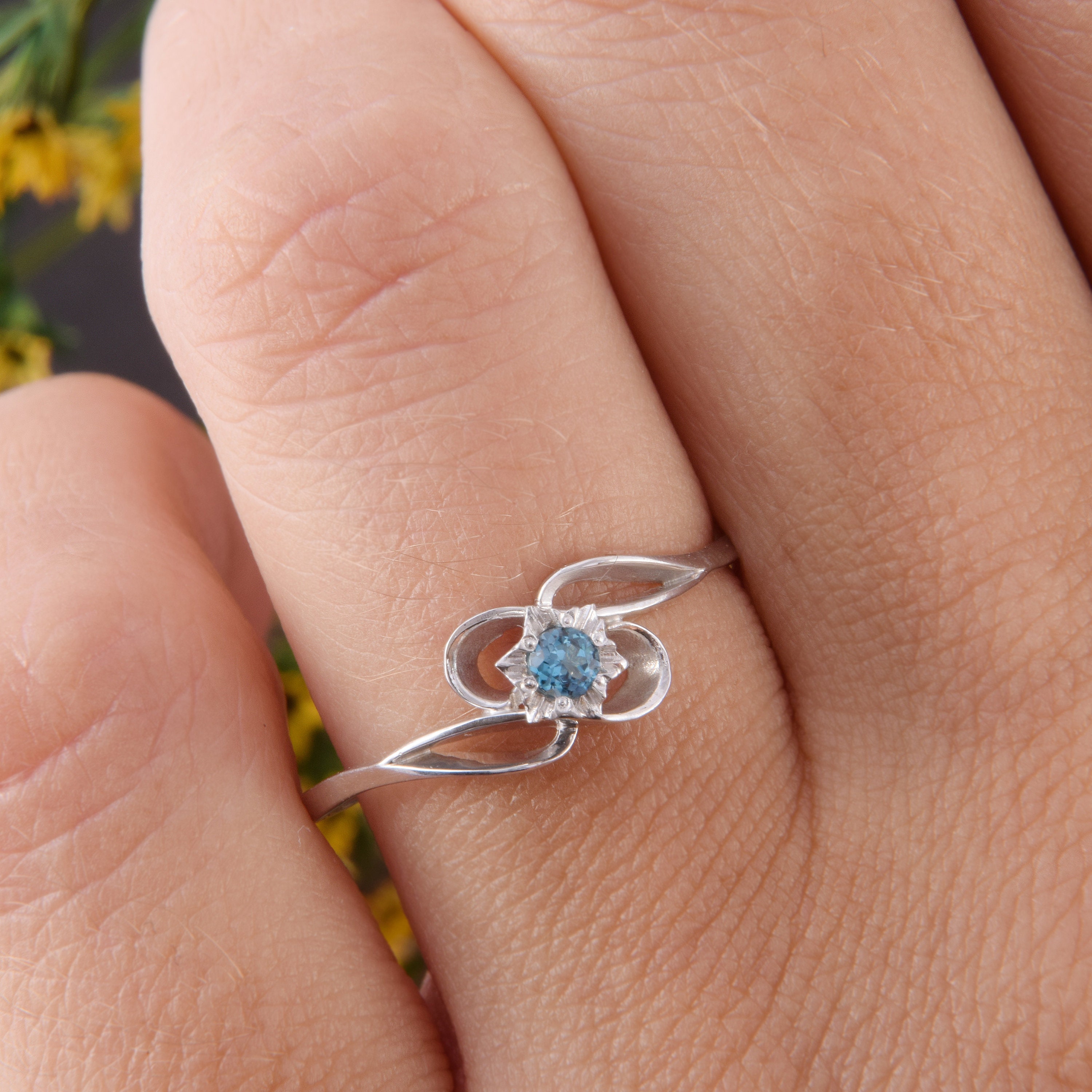 Small & dainty sterling silver london blue topaz promise ring Etsy