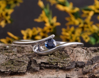 Dainty & elegant 925 sterling silver blue sapphire womens promise ring, Delicate promise ring for her, Unique sapphire silver promise ring