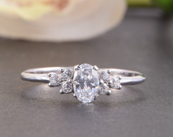 Anillo de promesa delicado y sencillo de plata de ley 925 para ella, anillo de promesa único de estilo art déco para mujer, anillo de compromiso de circonita cúbica blanca para mujer, regalo para ella.