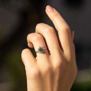 Unique art deco style moss agate engagement ring, Moss agate silver promise ring for her, Gemstone ring, Birthstone ring, Birthday gift