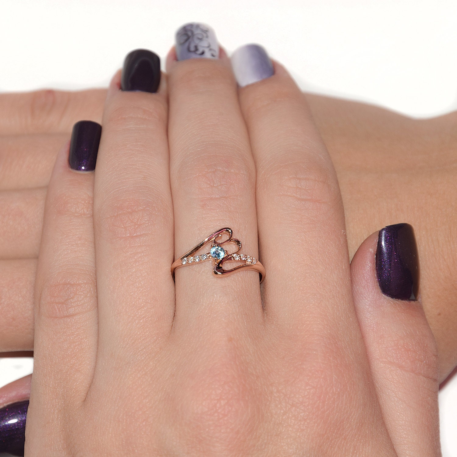 Aquamarine Ring, Rose Gold Ring, Twist Ring, Promise Ring, Tiny