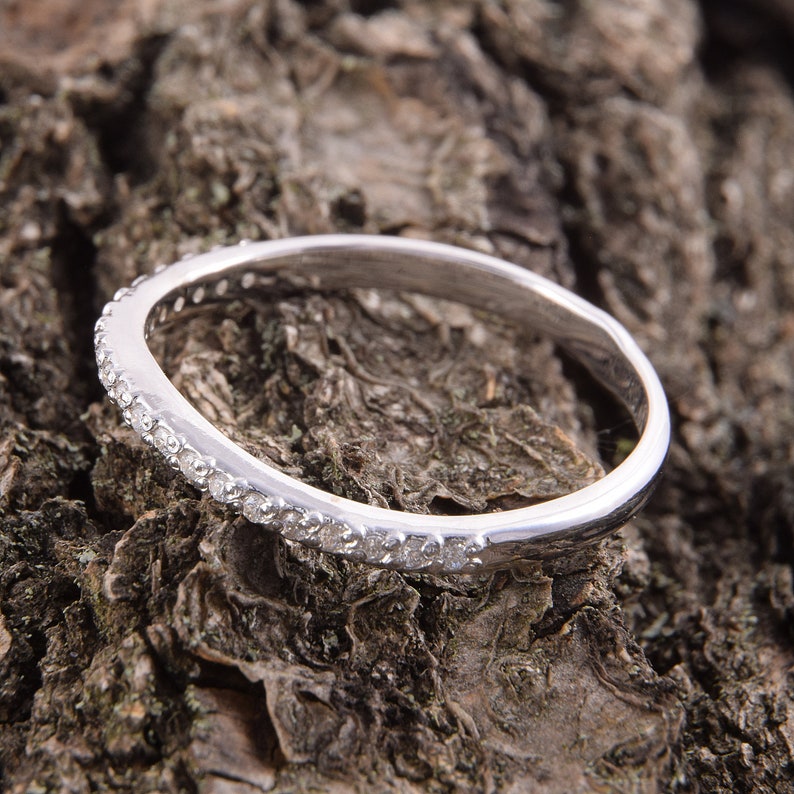 Set of 2 silver rings Cz silver rings Bridal rings set Silver promise rings Silver wedding rings Wedding rings set Women rings set