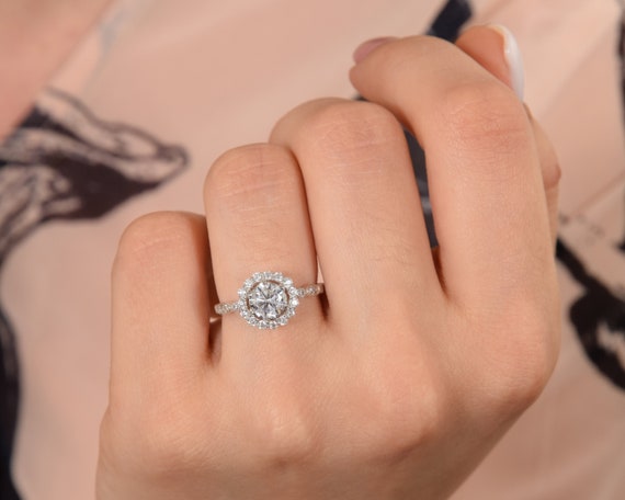 SEUMOO Anelli da donna in argento Sterling 925 con zirconia cubica da 1 ct, anello di fidanzamento placcato platino a 6 griffe, regolabile, anello di fidanzamento per matrimonio, promessa eternità