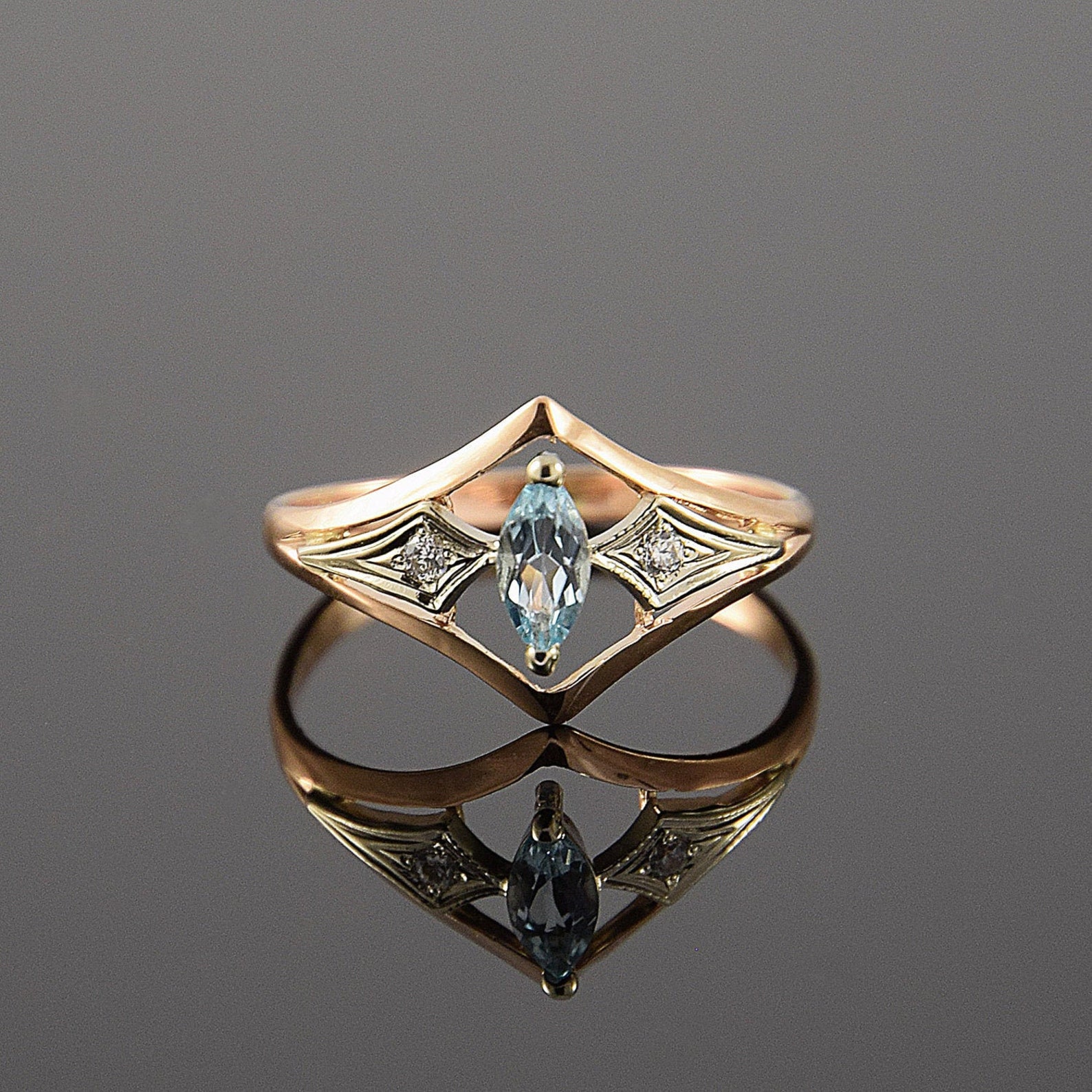 Art Deco Ring Topaz Ring Gemstone Ring Geometric Ring Etsy