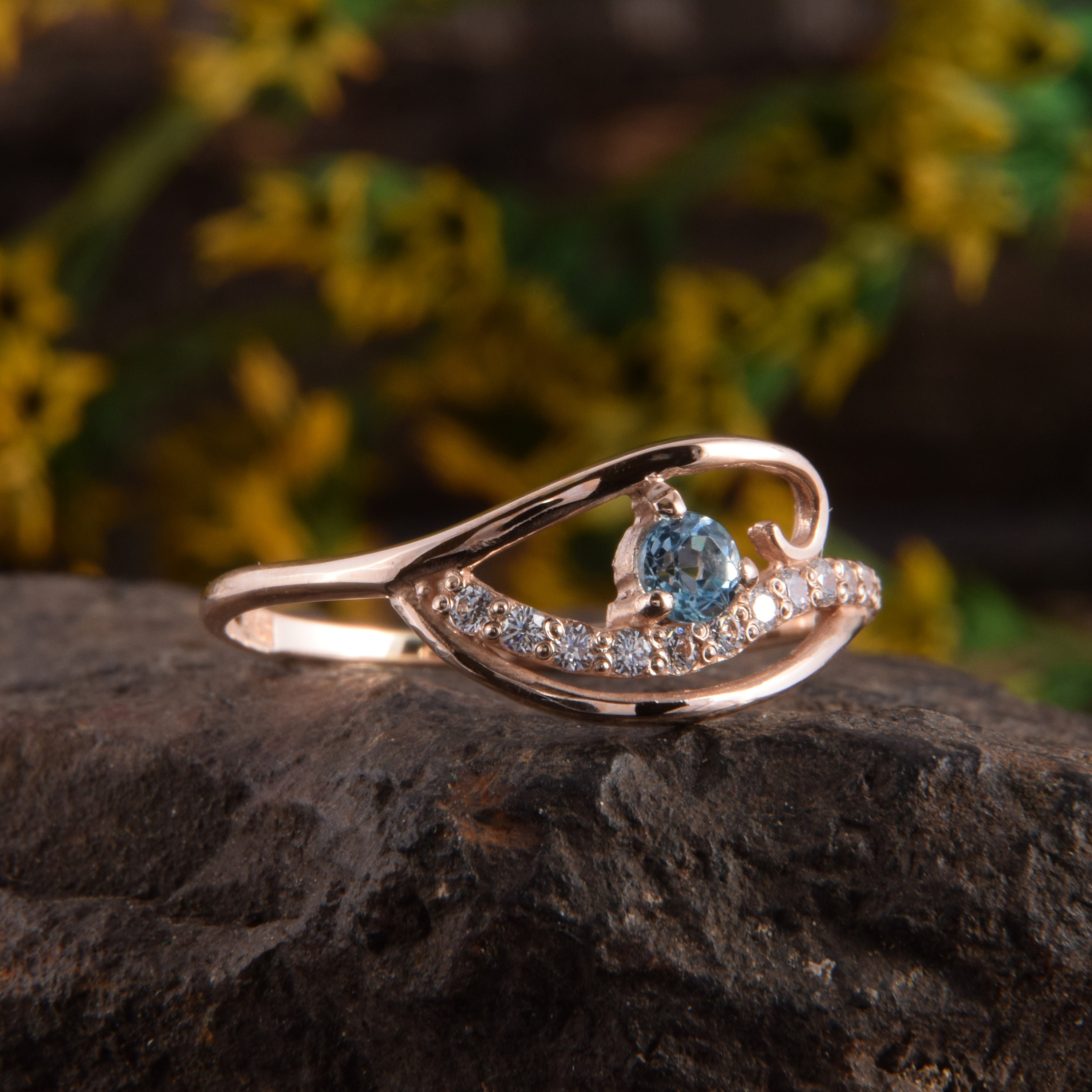 Womens Topaz Gold Ring Unique Promise Ring for Her Blue Etsy