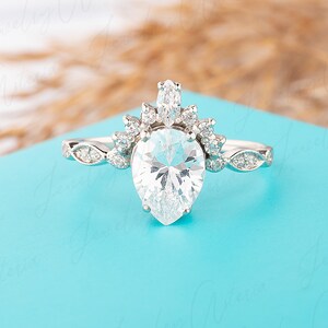 Vintage style 925 sterling silver victorian womens engagement ring, Antique style art deco 1ct pear cz wedding ring, Promise ring for her