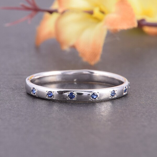 Band ring, Silver band ring, Sapphire ring, Tiny ring, Gemstone ring, Elegant ring, Birthstone ring, Personalize ring, Custom stone ring