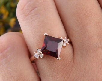 Garnet ring, Square ring, Promise ring, Anniversary ring, Promise ring for her, Custom stone ring, Art deco ring, Red stone ring