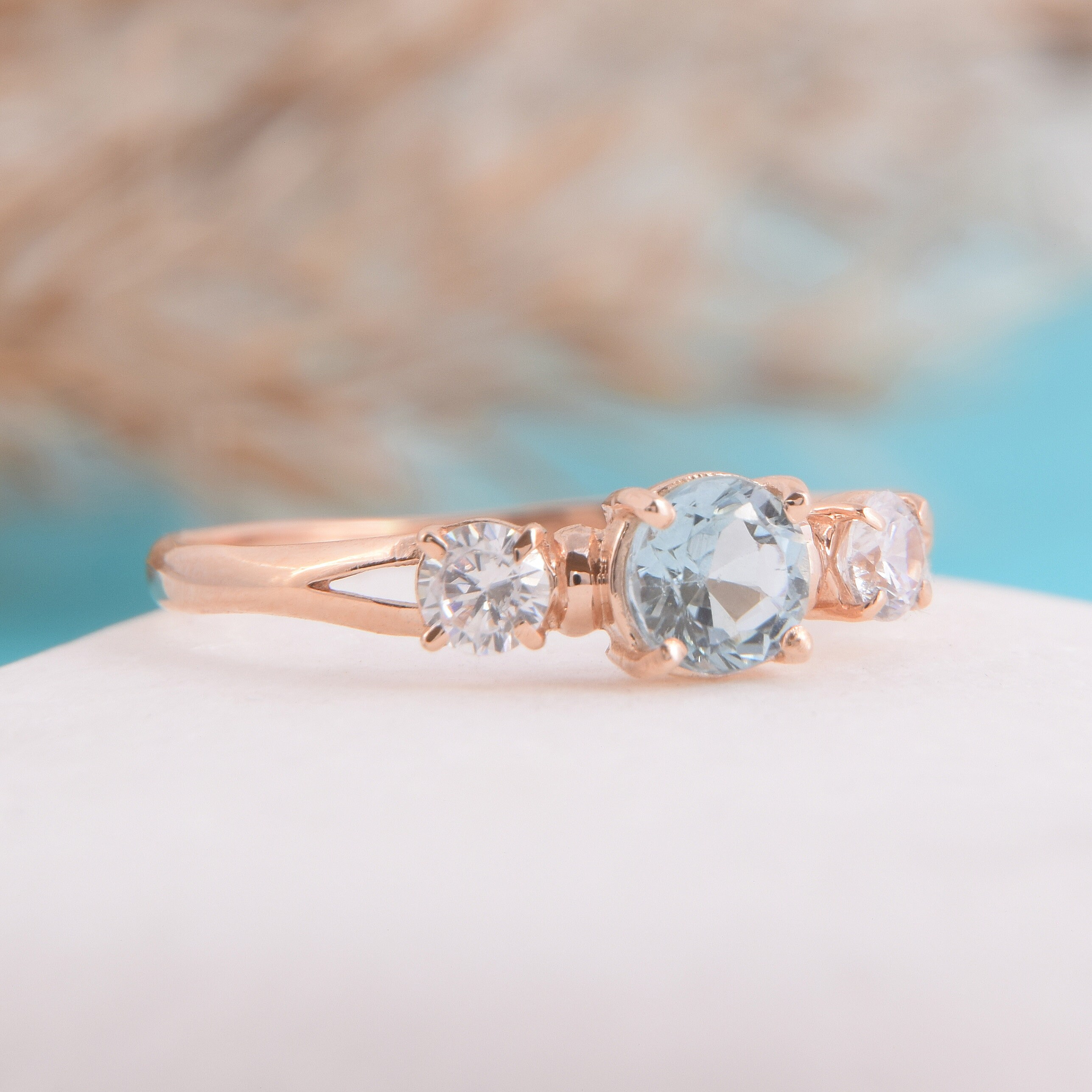 14k Rose Gold Simple & Dainty Blue Topaz Promise Ring for Her Etsy UK