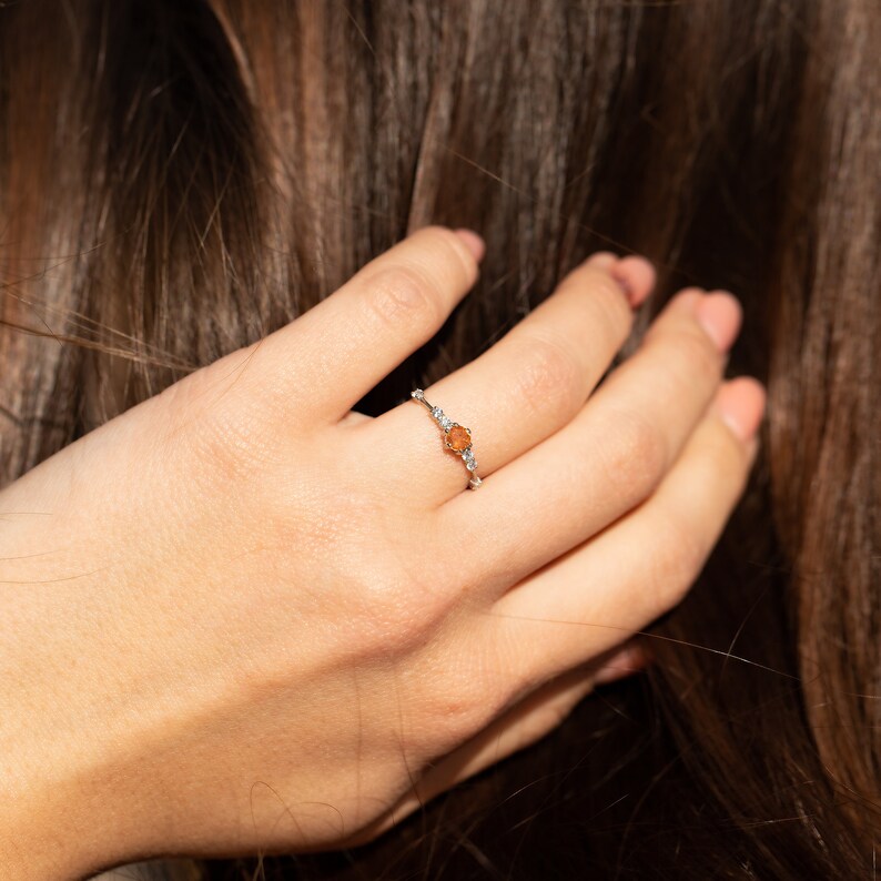 Unique sunstone promise ring for her, Dainty minimalist sunstone engagement ring, Sunstone anniversary bridal ring, Custom birthstone ring image 8