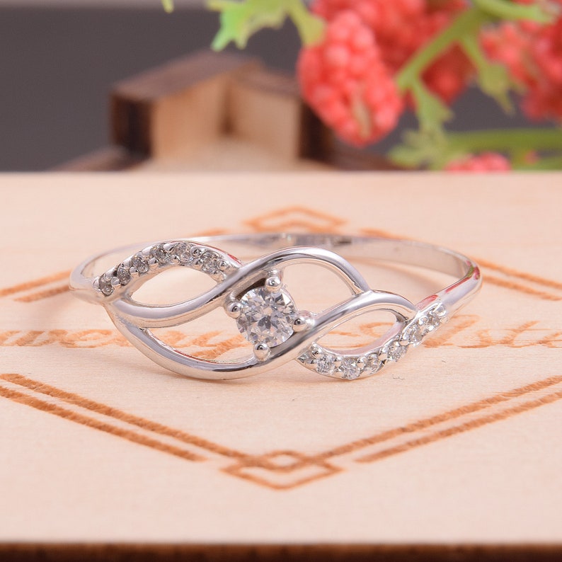 Gold ring for her Elegant ring Women ring gold Multistone ring Tiny ring gold White gold ring Twist ring,Cz ring gold,White stone ring