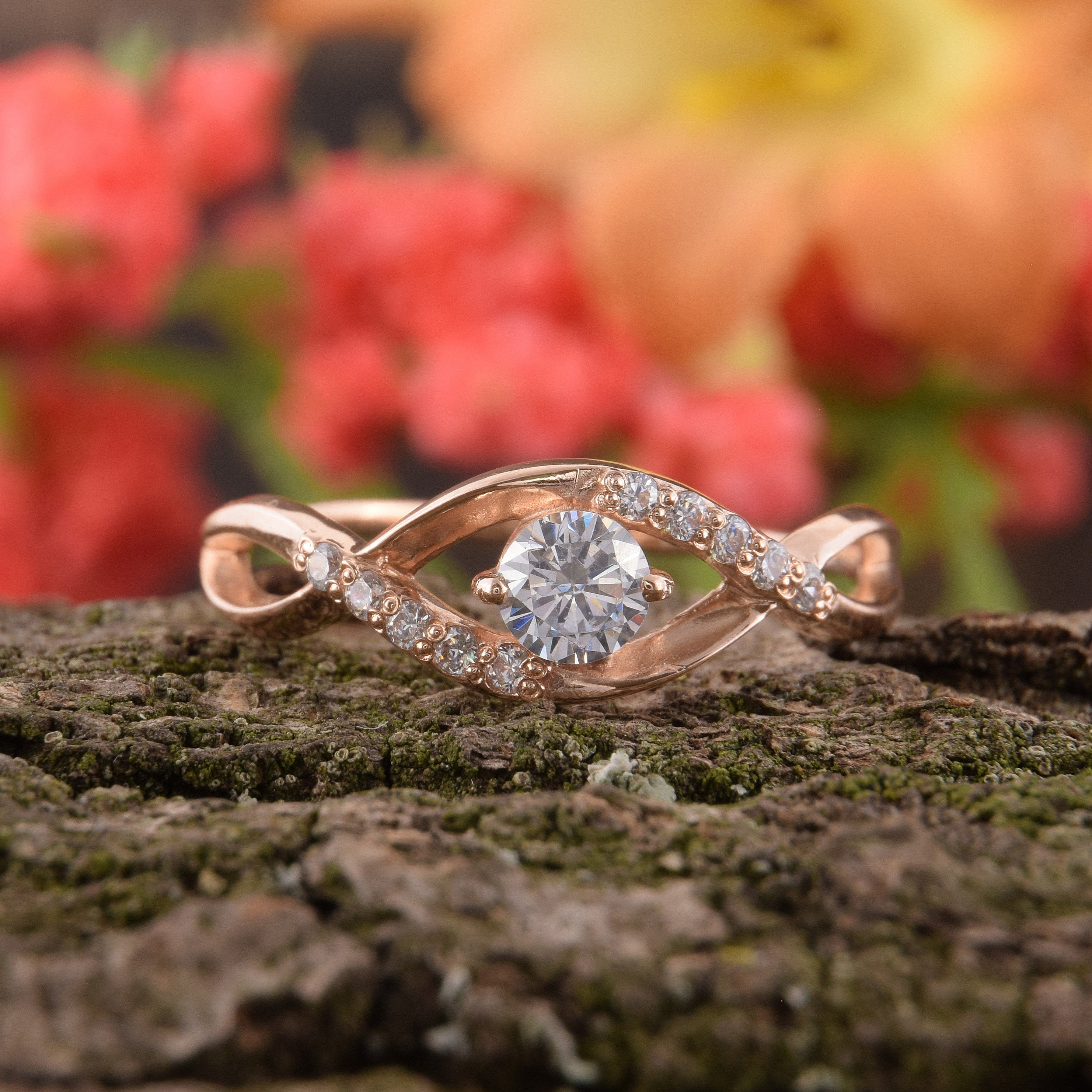 Rose Gold Unique Engagement Ring Promise Ring Gold Infinity Ring