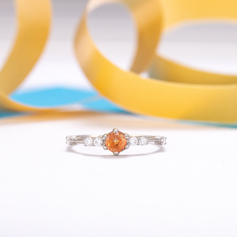 Unique sunstone promise ring for her, Dainty minimalist sunstone engagement ring, Sunstone anniversary bridal ring, Custom birthstone ring image 1