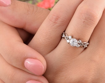 Anillo de compromiso art déco de plata esterlina único, anillo de promesa de estilo celta delicado para ella, anillo de promesa de mujer elegante, regalo para mujeres