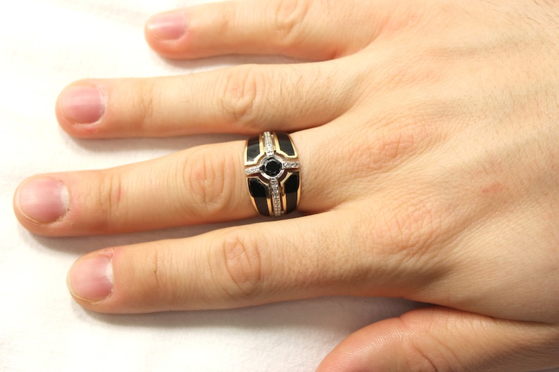 Men signet ring Gold signet ring Geometric ring Unique men ring Signet ring Black stone ring Men ring gold Black ring men
