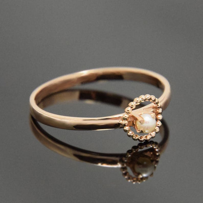 Dainty ring White pearl ring Pearl ring Minimalist ring Rose gold ring Gold ring for her,June birthstone Delicate ring Solitaire ring