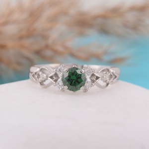 Vintage stijl sterlingzilveren art-deco smaragdgroene verlovingsring, antieke Victoriaanse smaragdgroene beloftering voor haar, smaragdzilveren trouwring