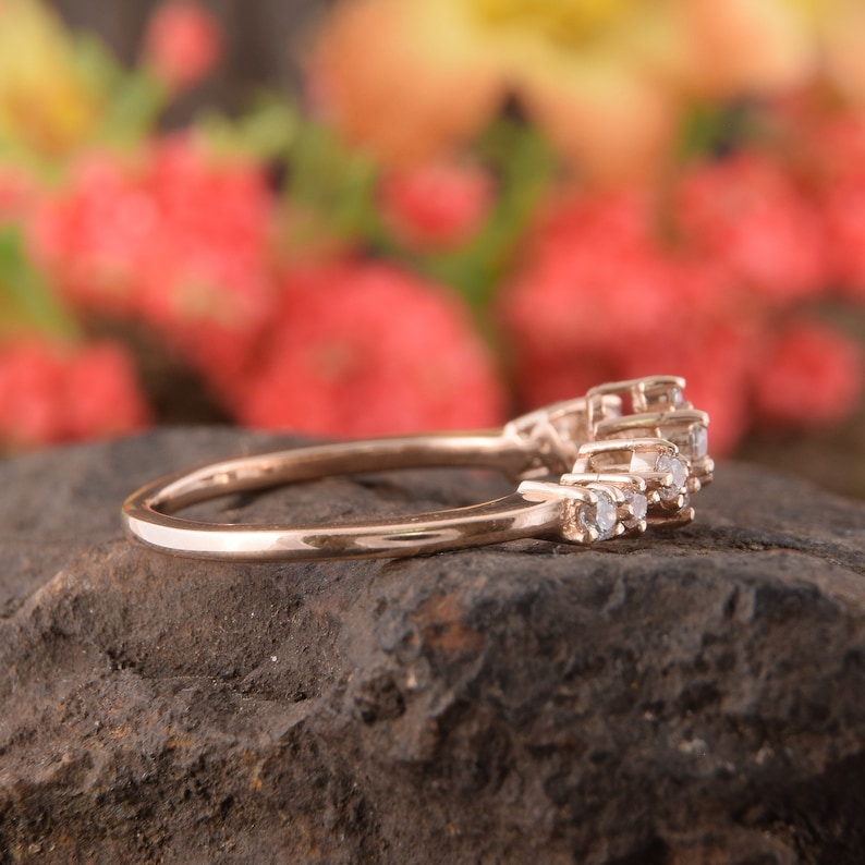 Art Deco Wedding Band Cluster Wedding Band Rose Gold Womens Wedding Band Unique Wedding Band Cluster Ring