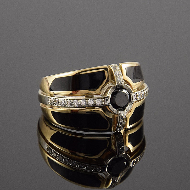 Men signet ring Gold signet ring Geometric ring Unique men ring Signet ring Black stone ring Men ring gold Black ring men