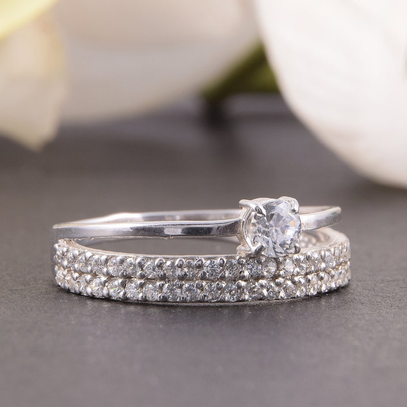 Unique wedding band White stone ring,CZ wedding band,Elegant ring Wide wedding band Silver wedding band Round cut ring Multistone ring