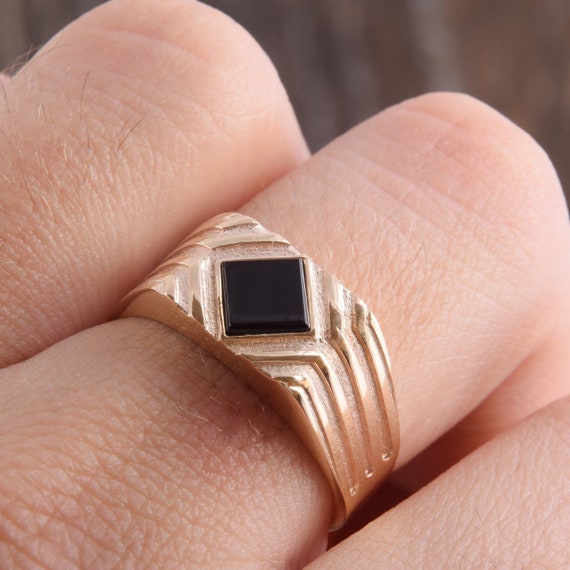 Mens 14k white gold black onyx rings deals