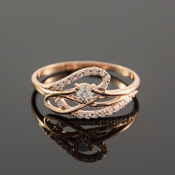 Multistone ring, Elegant ring, Tiny ring, Geometric ring, Twist ring, Cute ring, Pretty ring, Dainty ring, White stone ring, CZ ring gold