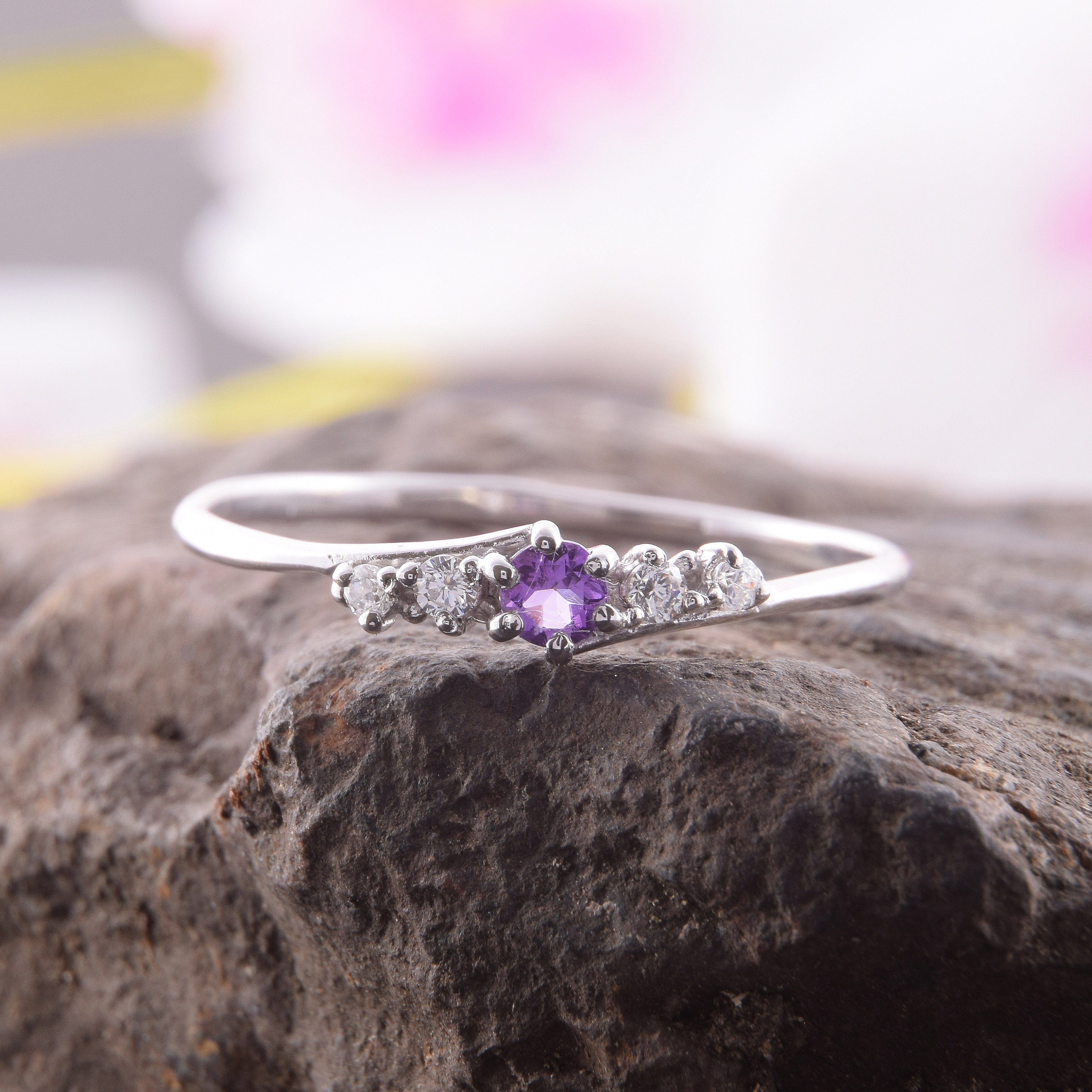 Amethyst Ring Minimalist Ring Dainty Rings Promise Ring Silver