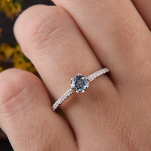 Dainty & filigree 925 sterling silver london blue topaz promise ring for her, Unique antique womens promise ring, Womens engagement ring