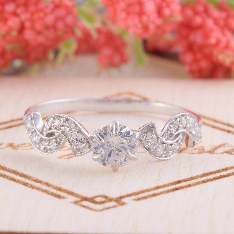 Promise Ring For Her Women Silver Ring 0.5 CT Round Cut Ring Art Deco Engagement Ring Antique Style Ring Promise Ring Silver