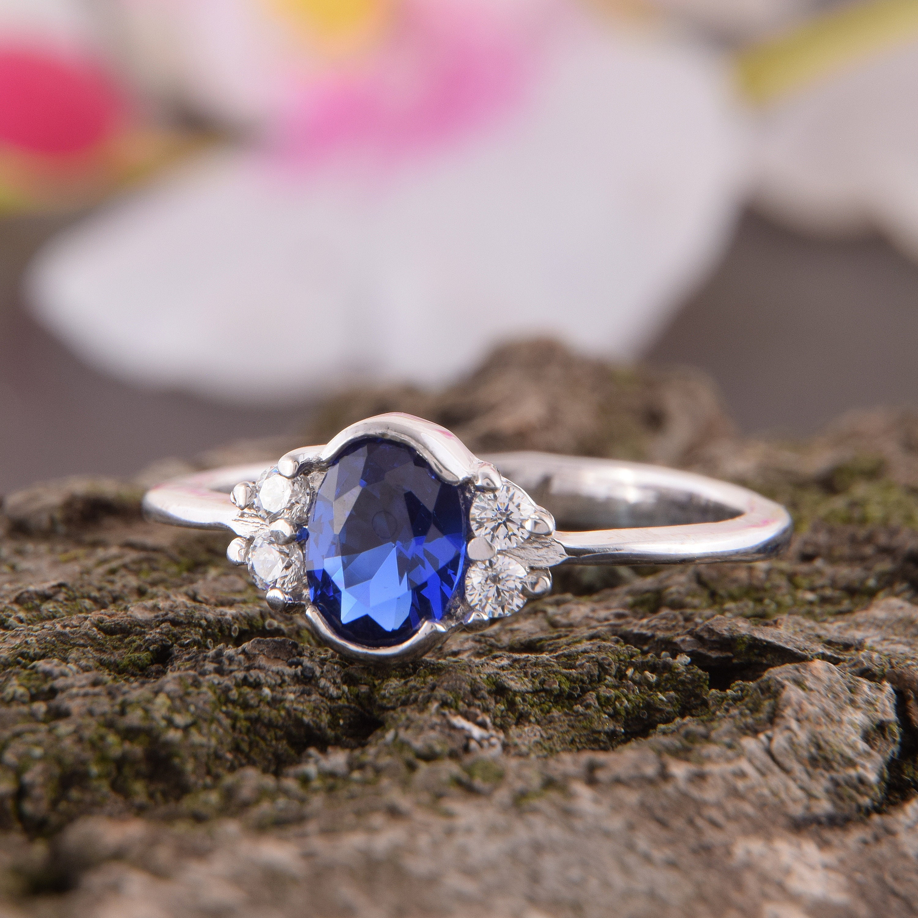 Promise Ring for Her Sapphire Ring Silver Blue Stone Ring - Etsy